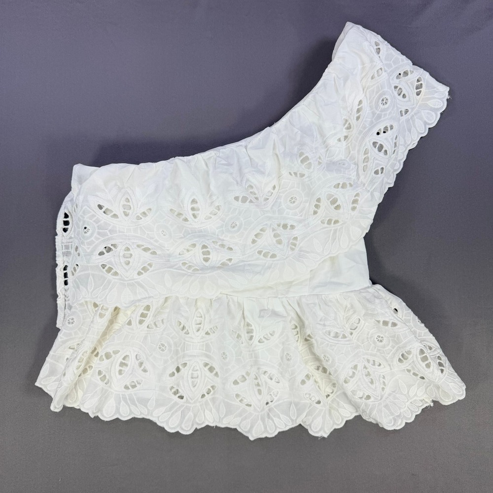 VICI Eyelet Lace One Shoulder Top Medium White Ruffle ‎ Summer Bridal FT382L - Picture 5 of 8